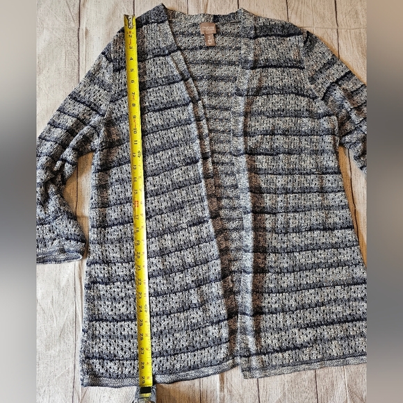 Chicos •Size 2 (Large)• Blue White Perforated Longline Open Cardigan - Picture 6 of 7